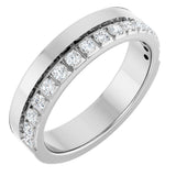14K Gold Round Natural Diamond Single Sided Stepped-Edge Anniversary Band – 1.7 mm Stones - White Gold