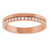 14K Gold Round Natural Diamond Single Sided Stepped-Edge Anniversary Band – 1.7 mm Stones - Rose Gold - view 3