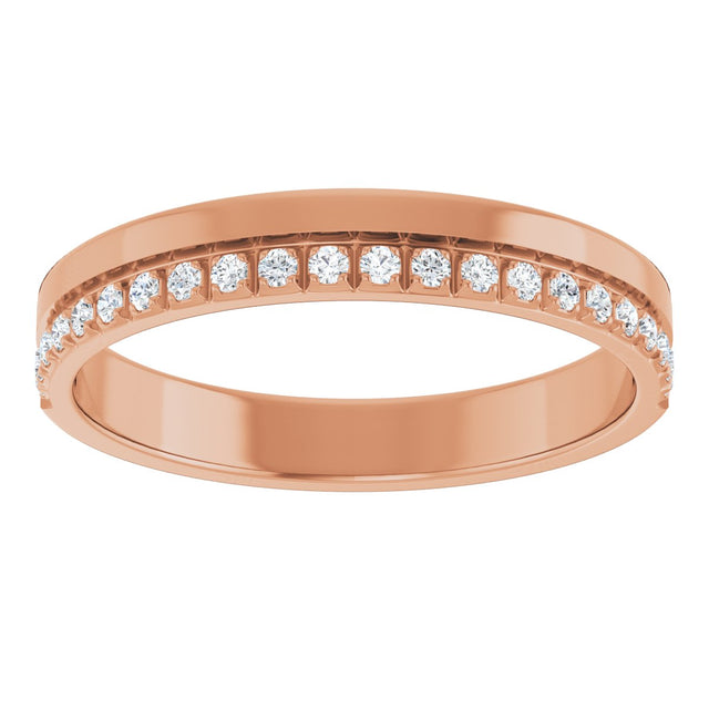 14K Gold Round Natural Diamond Single Sided Stepped-Edge Anniversary Band – 1.7 mm Stones - Rose Gold - view 3