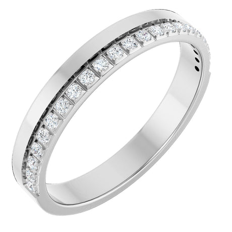 14K Gold Round Natural Diamond Single Sided Stepped-Edge Anniversary Band – 1.7 mm Stones - White Gold