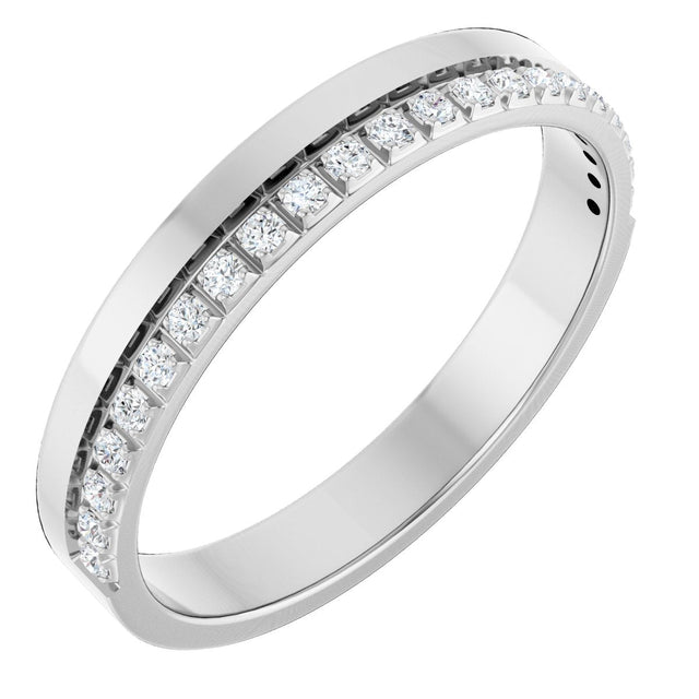 14K Gold Round Natural Diamond Single Sided Stepped-Edge Anniversary Band – 1.7 mm Stones - White Gold