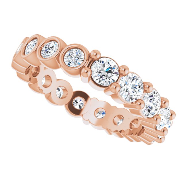 14K Gold Round Natural Diamond Reversible Eternity Band – 3 mm Stones - Rose Gold - view 5