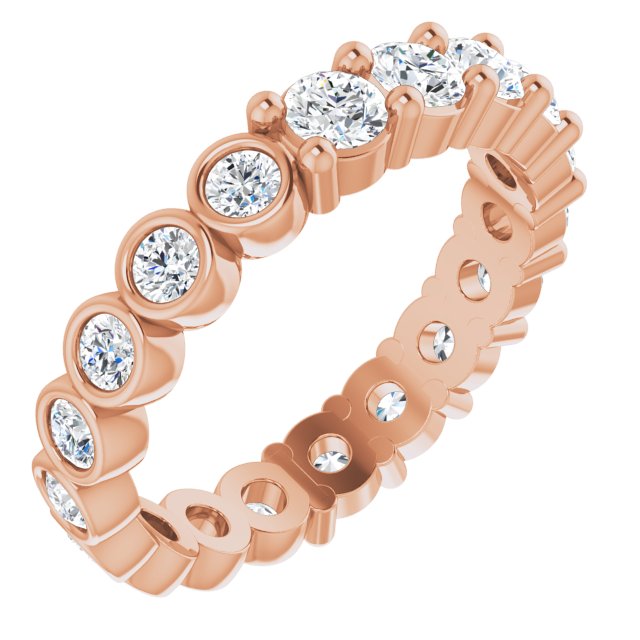 14K Gold Round Natural Diamond Reversible Eternity Band – 3 mm Stones - Rose Gold