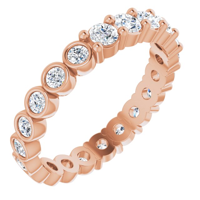 14K Gold Round Natural Diamond Reversible Eternity Band – 3 mm Stones - Rose Gold