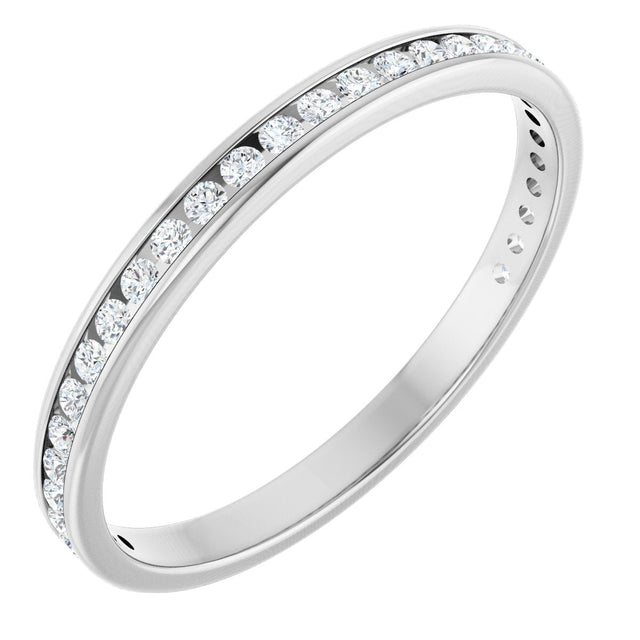 14K Gold Round Natural Diamond Channel-Set Anniversary Band – 1.5 mm Stones (1/2 CTW) - White Gold