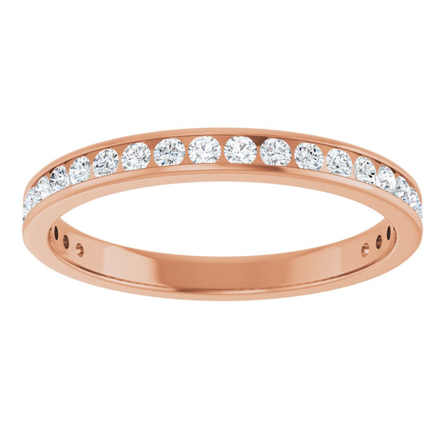 14K Gold Round Natural Diamond Channel-Set Anniversary Band – 2 mm Stones - Rose Gold - view 3