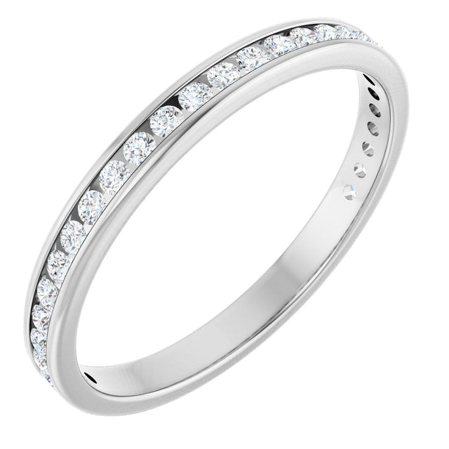 14K Gold Round Natural Diamond Channel-Set Anniversary Band – 1.5 mm Stones - White Gold