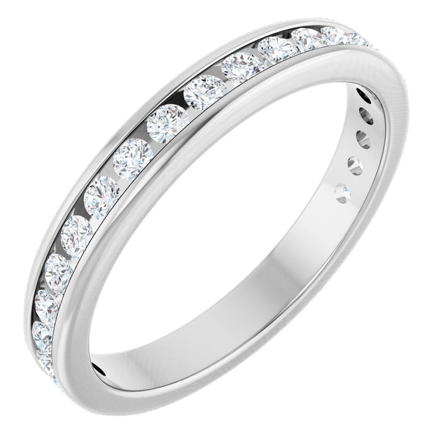 14K Gold Round Natural Diamond Channel-Set Anniversary Band – 1.5 mm Stones - White Gold