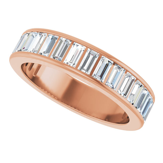 14K Gold Straight Baguette Natural Diamond Channel-Set Anniversary Band – 3x1.5 mm Stones - Rose Gold - view 5