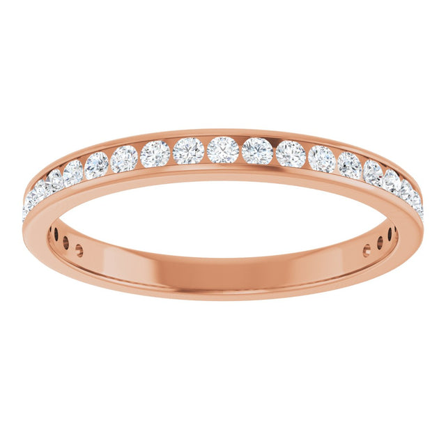 14K Gold Round Natural Diamond Channel-Set Anniversary Band – 2 mm Stones - Rose Gold - view 3