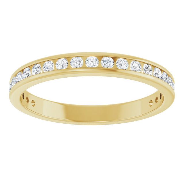 14K Gold Round Natural Diamond Channel-Set Anniversary Band – 1.5 mm Stones - Yellow Gold - view 3
