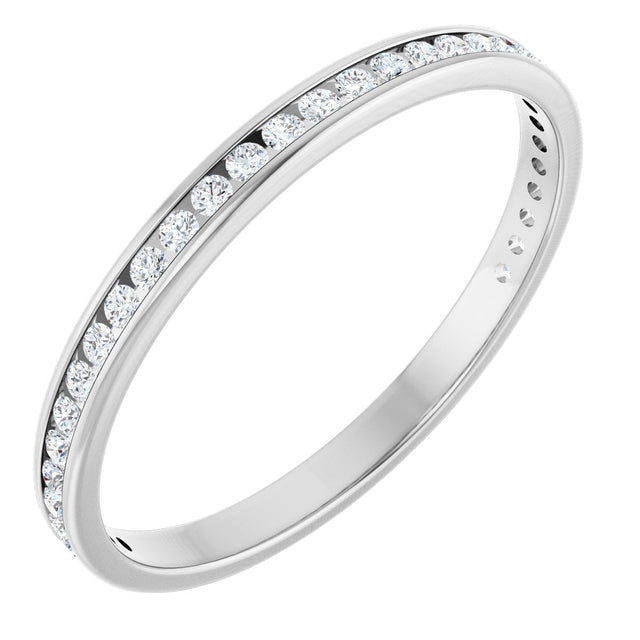 14K Gold Round Natural Diamond Channel-Set Anniversary Band – 1.5 mm Stones (1/2 CTW) - White Gold