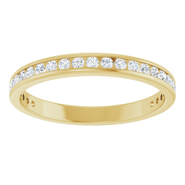 14K Gold Round Natural Diamond Channel-Set Anniversary Band – 1.5 mm Stones - Yellow Gold - view 3