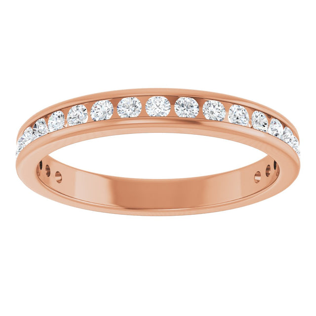14K Gold Round Natural Diamond Channel-Set Anniversary Band – 1.5 mm Stones - Rose Gold - view 3