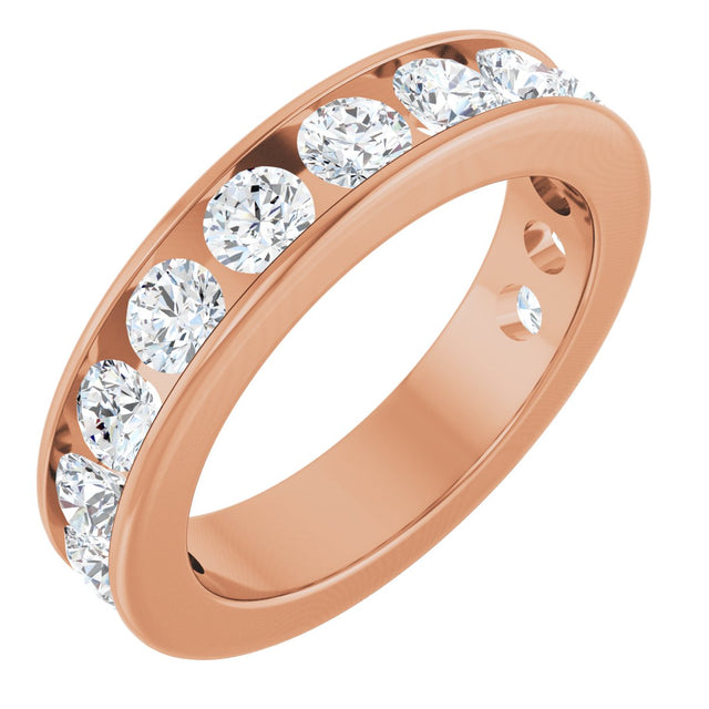 14K Gold Round Natural Diamond Channel-Set Anniversary Band – 3 mm Stones - Rose Gold