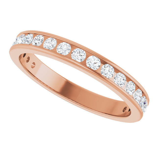 14K Gold Round Natural Diamond Channel-Set Anniversary Band – 2 mm Stones - Rose Gold - view 5