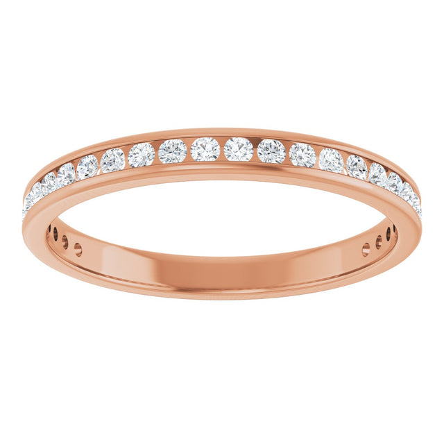 14K Gold Round Natural Diamond Channel-Set Anniversary Band – 1.5 mm Stones - Rose Gold - view 3