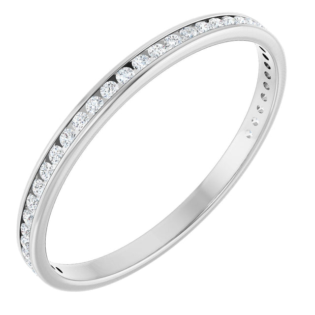 14K Gold Round Natural Diamond Channel-Set Anniversary Band – 1.5 mm Stones (1/2 CTW) - White Gold