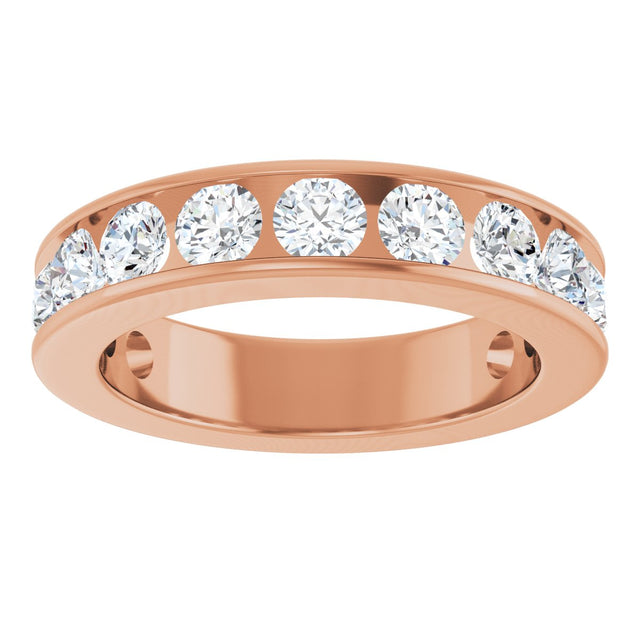14K Gold Round Natural Diamond Channel-Set Anniversary Band – 3 mm Stones - Rose Gold - view 3