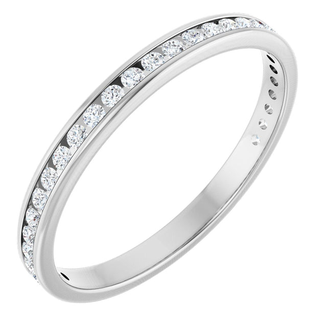 14K Gold Round Natural Diamond Channel-Set Anniversary Band – 1.5 mm Stones (1/2 CTW) - White Gold