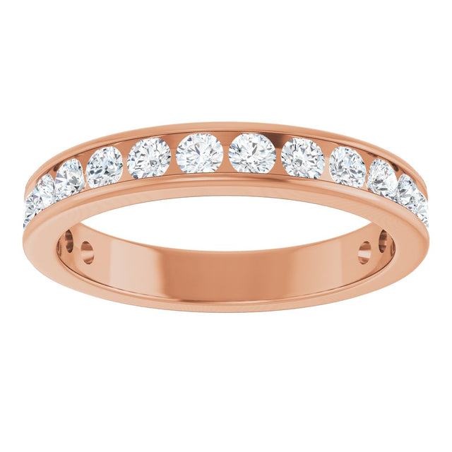 14K Gold Round Natural Diamond Channel-Set Anniversary Band – 2.25 mm Stones - Rose Gold - view 3