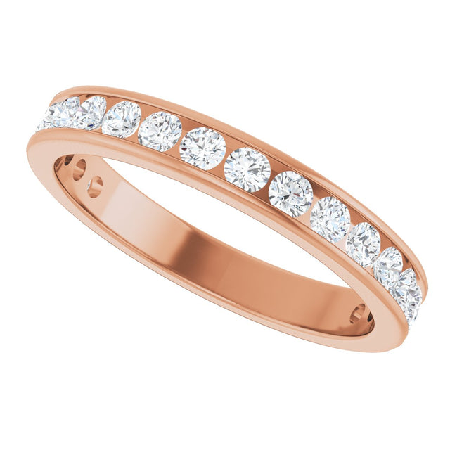 14K Gold Round Natural Diamond Channel-Set Anniversary Band – 2.25 mm Stones - Rose Gold - view 5