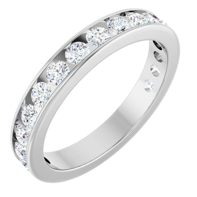 14K Gold Round Natural Diamond Channel-Set Anniversary Band – 3 mm Stones - White Gold