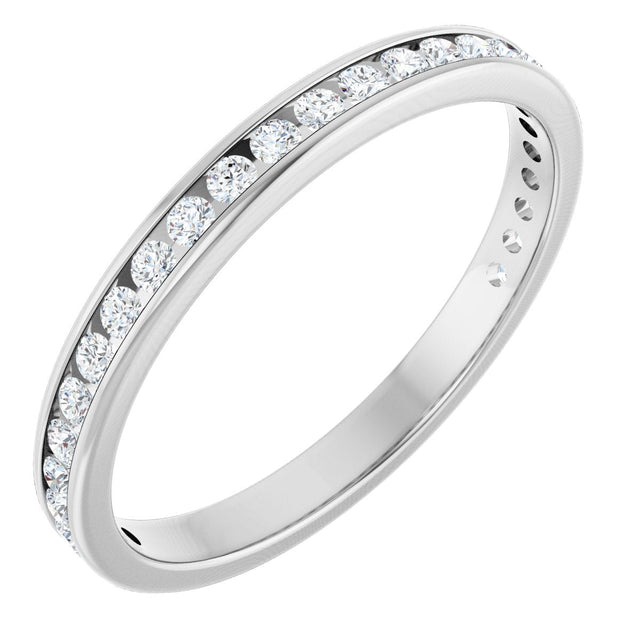 14K Gold Round Natural Diamond Channel-Set Anniversary Band – 1.7 mm Stones - White Gold