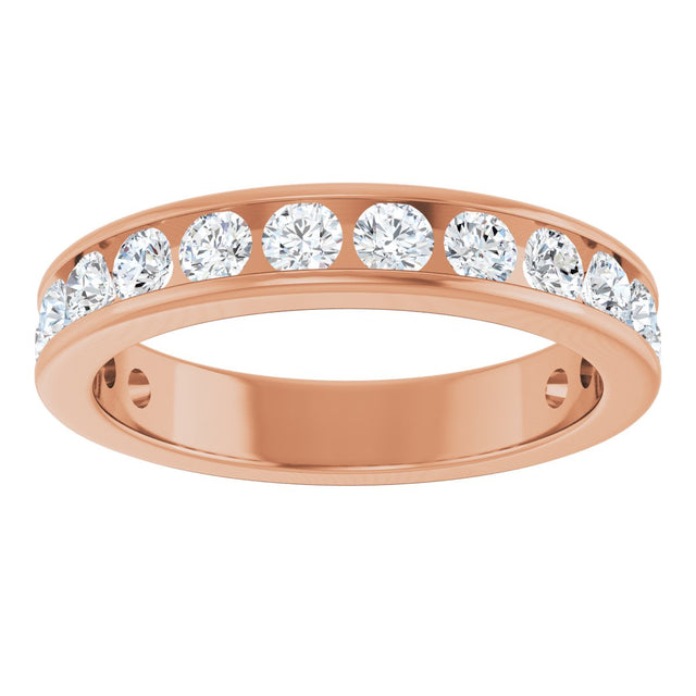 14K Gold Round Natural Diamond Channel-Set Anniversary Band – 2.25 mm Stones - Rose Gold - view 3