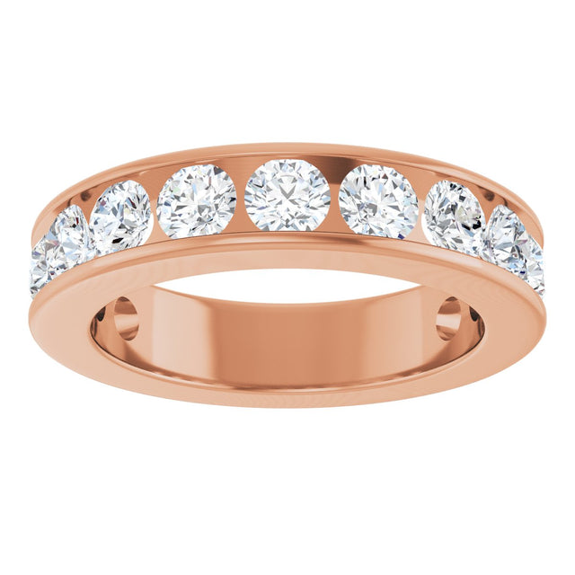 14K Gold Round Natural Diamond Channel-Set Anniversary Band – 3 mm Stones - Rose Gold - view 3