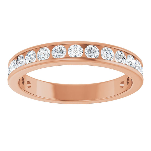 14K Gold Round Natural Diamond Channel-Set Anniversary Band – 2.25 mm Stones - Rose Gold - view 3