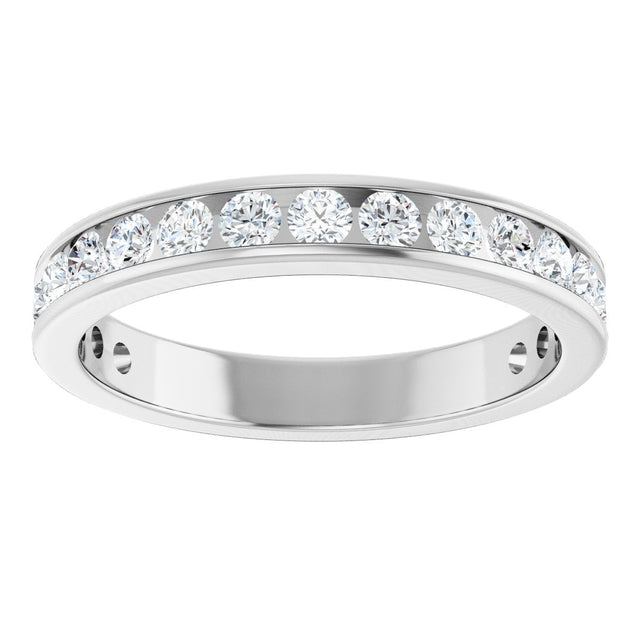14K Gold Round Natural Diamond Channel-Set Anniversary Band – 2.25 mm Stones - White Gold - view 3