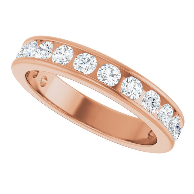 14K Gold Round Natural Diamond Channel-Set Anniversary Band – 2.25 mm Stones - Rose Gold - view 5