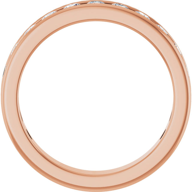 14K Gold Round Natural Diamond Channel-Set Anniversary Band – 2.25 mm Stones - Rose Gold - view 2