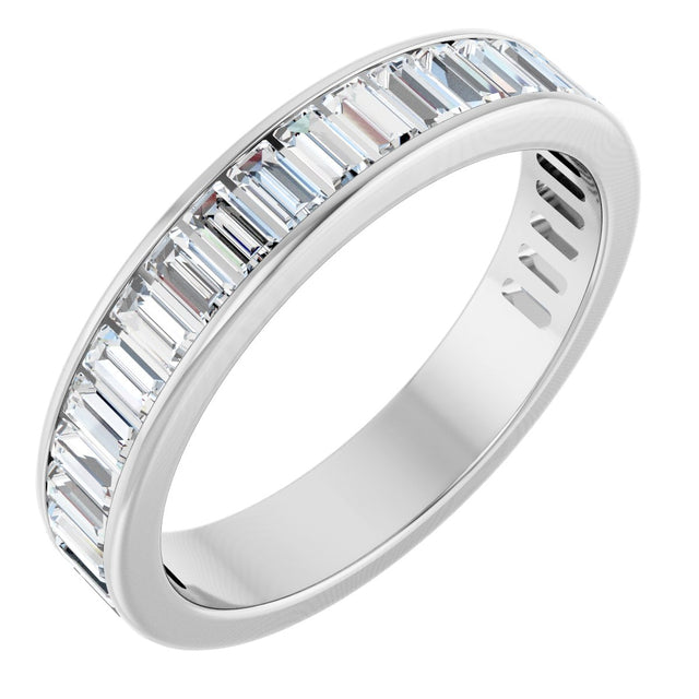 14K Gold Straight Baguette Natural Diamond Channel-Set Anniversary Band – 3x1.5 mm Stones - White Gold