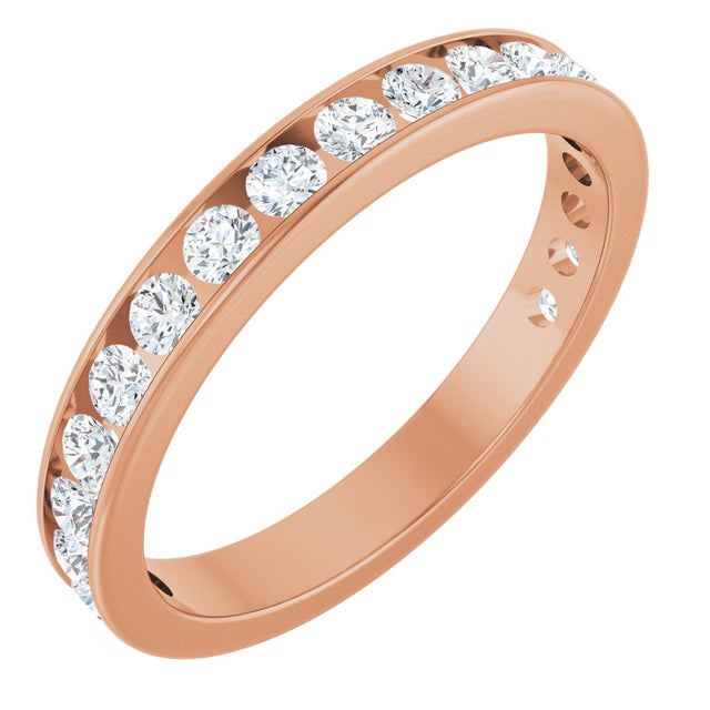 10K Gold Round Natural Diamond Channel-Set Anniversary Band – 1 1/6 CTW - Rose Gold