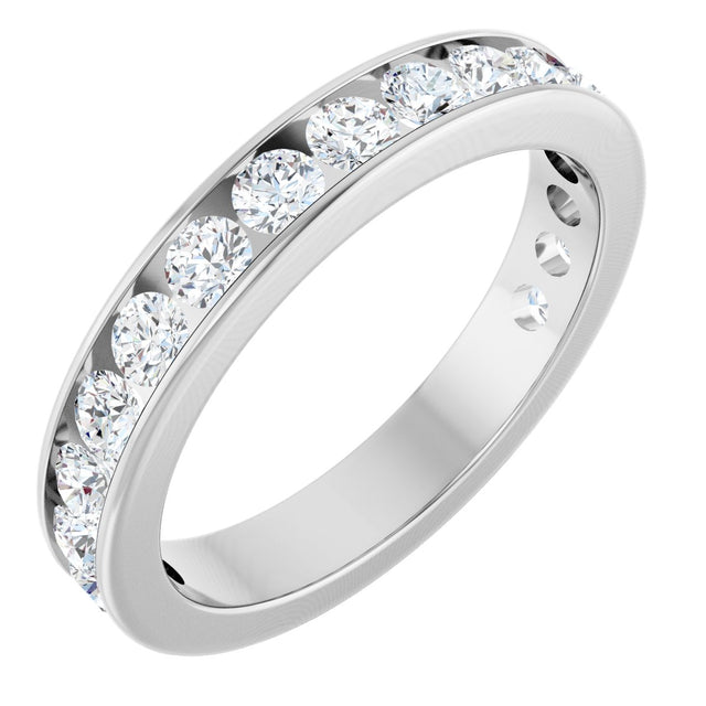 14K Gold Round Natural Diamond Channel-Set Anniversary Band – 3 mm Stones - White Gold