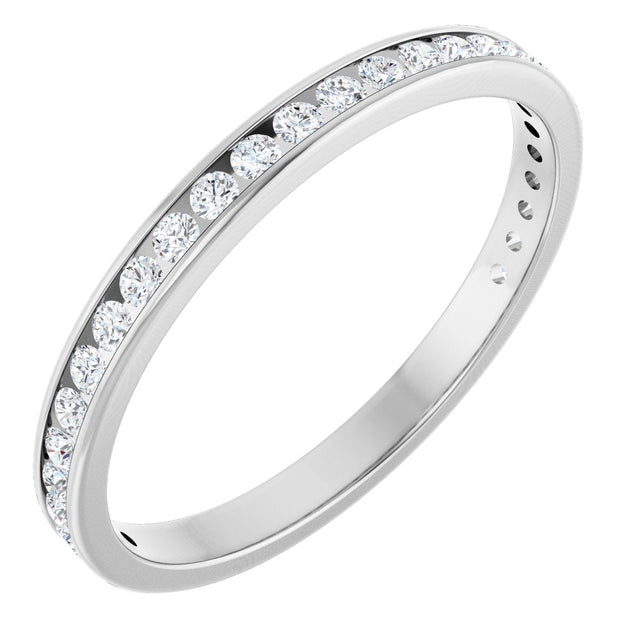 14K Gold Round Natural Diamond Channel-Set Anniversary Band – 2 mm Stones - White Gold