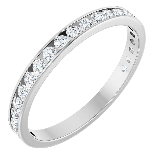 14K Gold Round Natural Diamond Channel-Set Anniversary Band – 2.5 mm Stones - White Gold