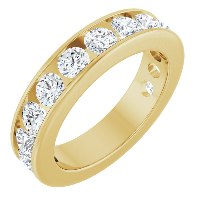 14K Gold Round Natural Diamond Channel-Set Anniversary Band – 3 mm Stones - Yellow Gold