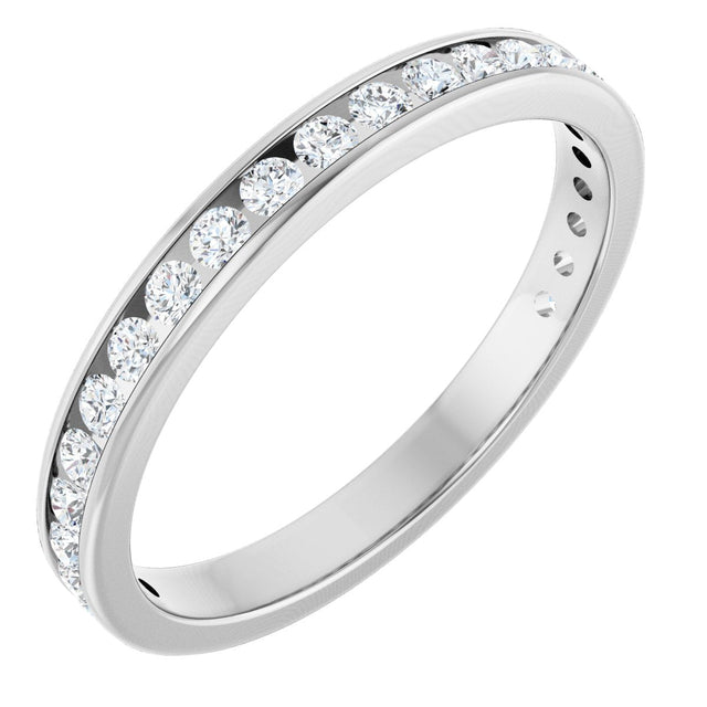 14K Gold Round Natural Diamond Channel-Set Anniversary Band – 2 mm Stones - White Gold