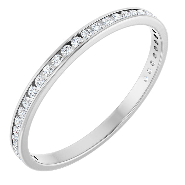 14K Gold Round Natural Diamond Channel-Set Anniversary Band – 1.7 mm Stones - White Gold