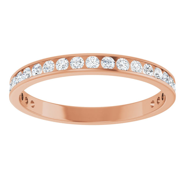 14K Gold Round Natural Diamond Channel-Set Anniversary Band – 2.5 mm Stones (1 1/2 CTW) - Rose Gold - view 3