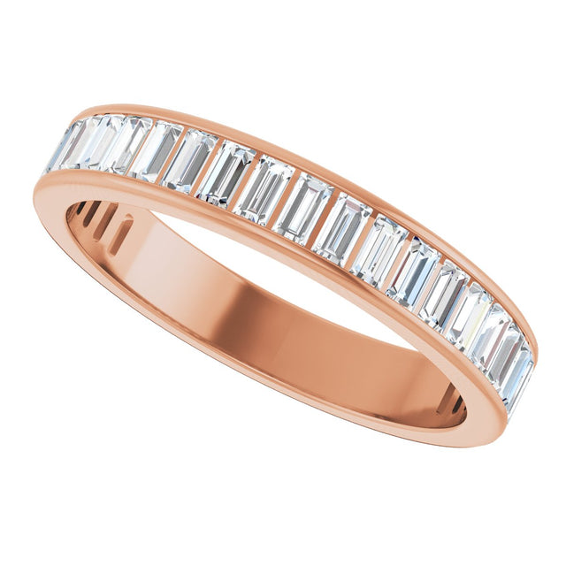 14K Gold Straight Baguette Natural Diamond Channel-Set Anniversary Band – 3x1.5 mm Stones - Rose Gold - view 5