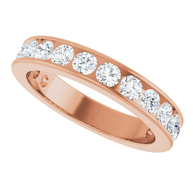 14K Gold Round Natural Diamond Channel-Set Anniversary Band – 3 mm Stones - Rose Gold - view 5