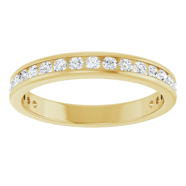 14K Gold Round Natural Diamond Channel-Set Anniversary Band – 1.5 mm Stones - Yellow Gold - view 3