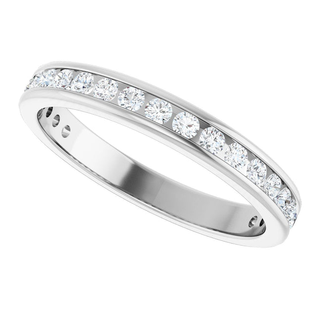 14K Gold Round Natural Diamond Channel-Set Anniversary Band – 1.5 mm Stones - White Gold - view 5