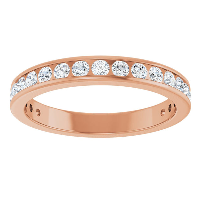 14K Gold Round Natural Diamond Channel-Set Anniversary Band – 2 mm Stones - Rose Gold - view 3