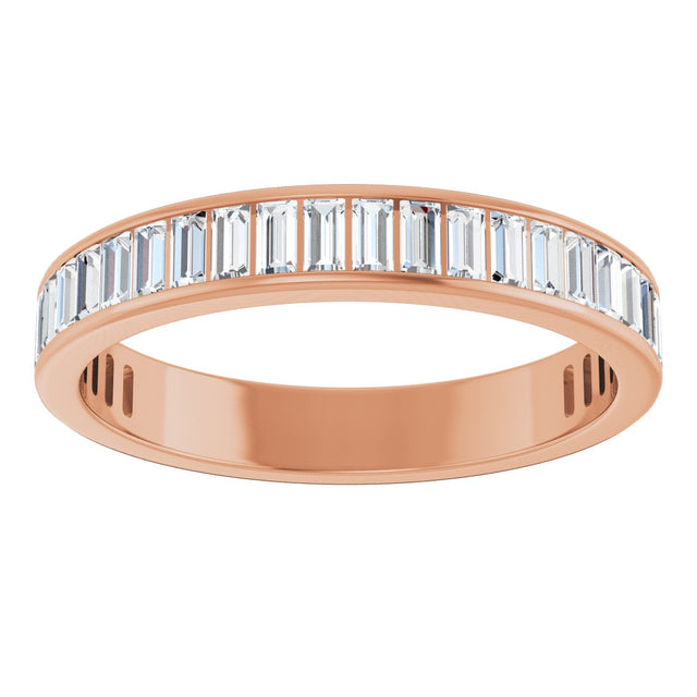 14K Gold Straight Baguette Natural Diamond Channel-Set Anniversary Band – 3x1.5 mm Stones - Rose Gold - view 3