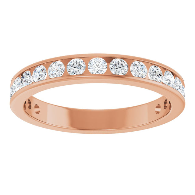 14K Gold Round Natural Diamond Channel-Set Anniversary Band – 2.5 mm Stones - Rose Gold - view 3
